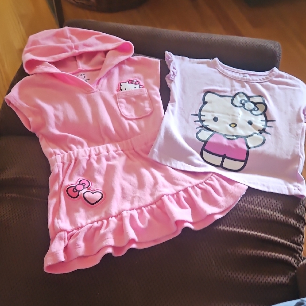 Hello Kitty Pink Hooded Swimsuit Cover Up(18 months) Graphic Tee(24 Months)